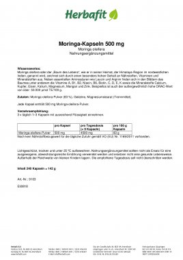 Moringa-Kapseln 500 mg - Moringa oleifera 142 g