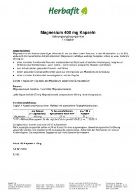 Magnesium 400 mg Kapseln 138 g