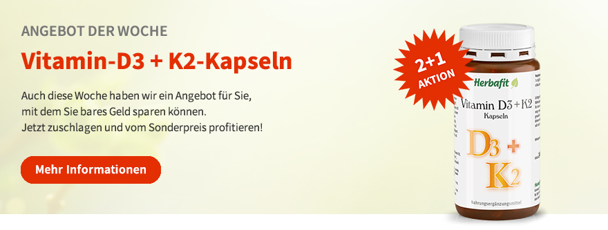 Vitamin-D3 + K2-Kapseln von Herbafit jetzt 2+1 Aktion