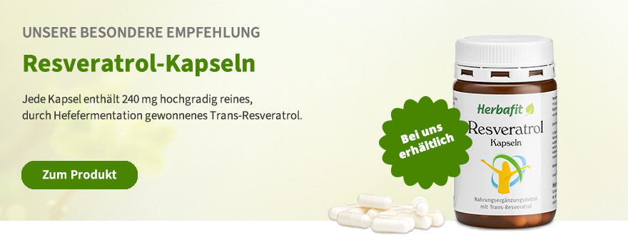 Produktfoto der Resveratrol-Kapseln von Herbafit – unsere besondere Empfehlung