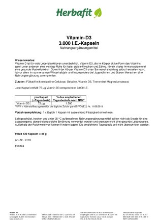 Vitamin-D3-3.000 I.E.-Kapseln 50 g