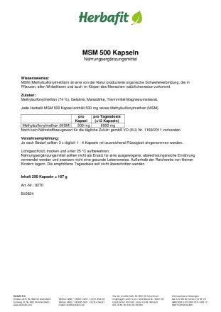 MSM-500-Kapseln 170 g