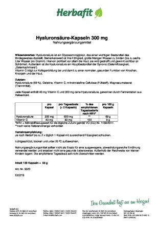 Hyalurons&auml;ure-Kapseln 300 mg 120 Kapseln