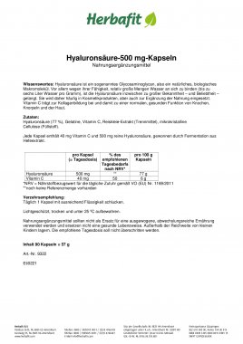Hyaluronsäure-500 mg-Kapseln 61 g