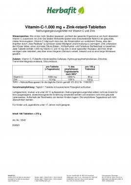 Vitamin-C-1.000 mg + Zink-retard-Tabletten 180 Tabletten